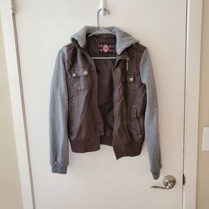 Faux leather hooded jacket